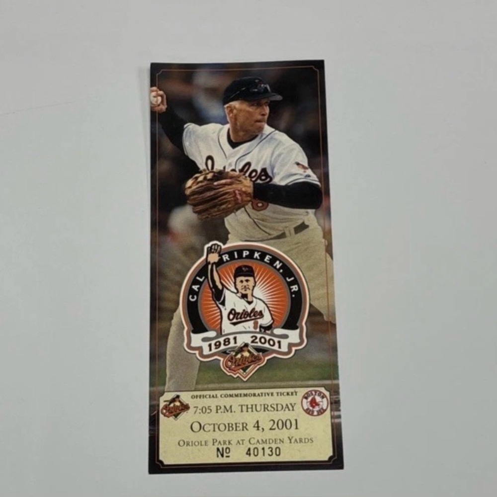 Cal Ripken Jr. Official Commemorative Ticket, Oct. 4th, 2001, Baltimore Orioles.